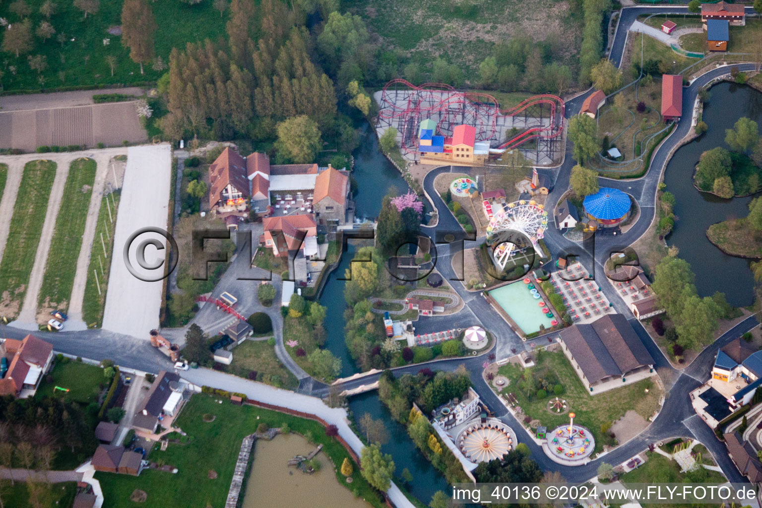 Aerial photograpy of Holiday leisure park Dennlys parc in Reclinghem in Hauts-de-France, France