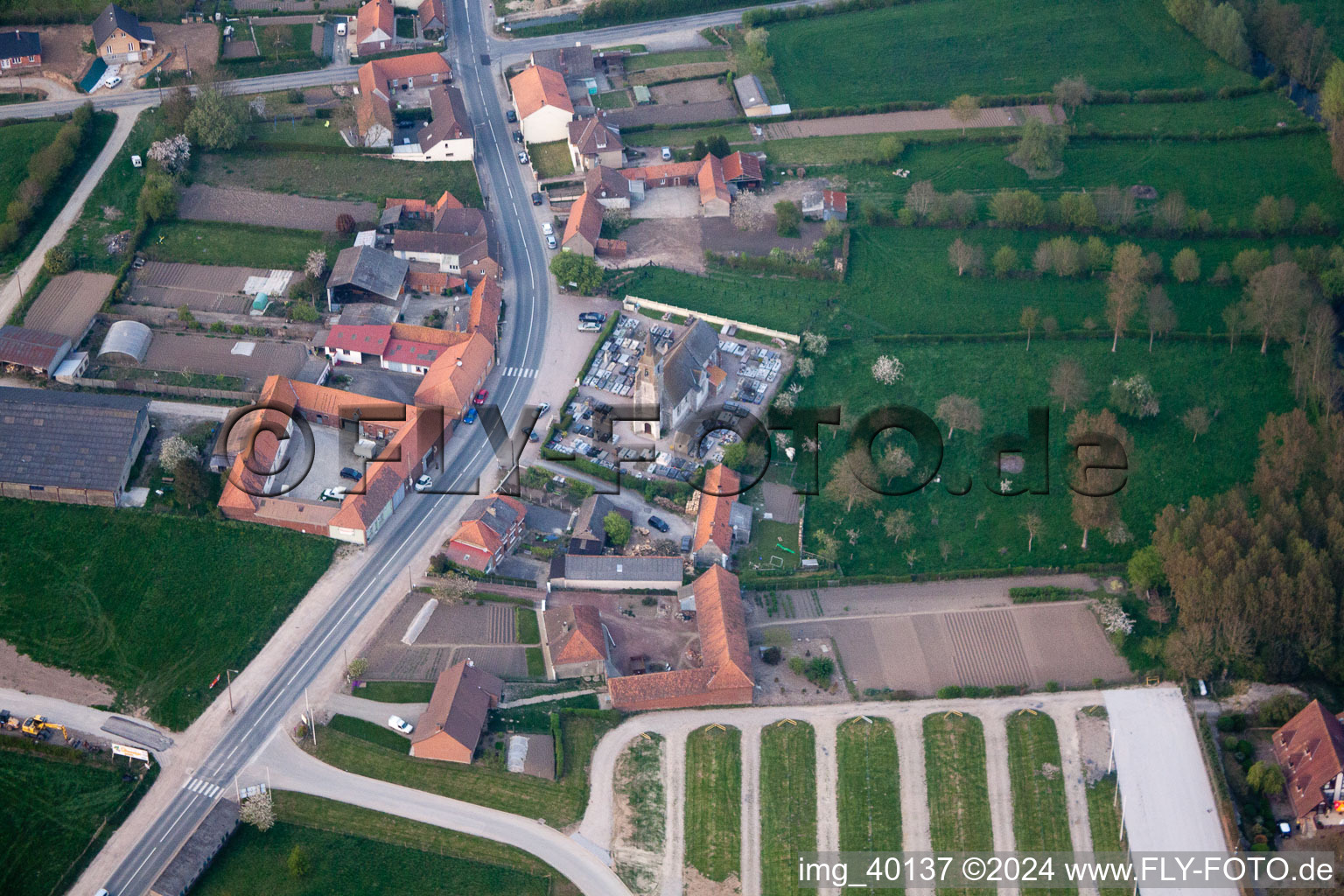 Aerial view of Dennebrœucq in the state Pas de Calais, France