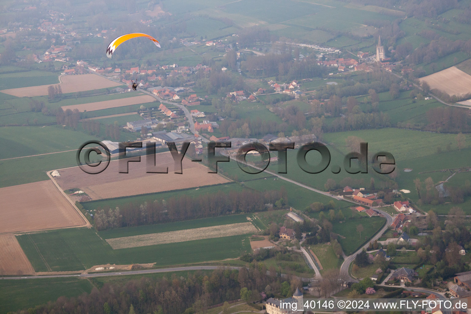 Aerial view of Saint-Martin-d'Hardinghem in the state Pas de Calais, France