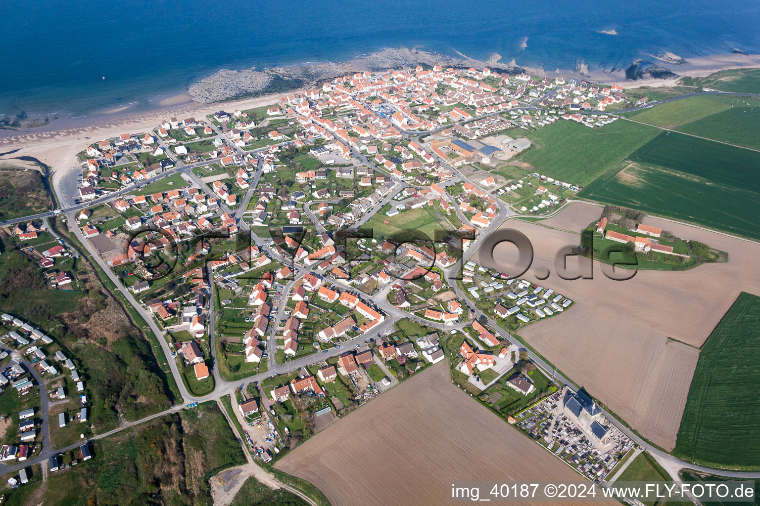 Village on marine coastal area of the Channel in Audresselles in Hauts-de-France, France