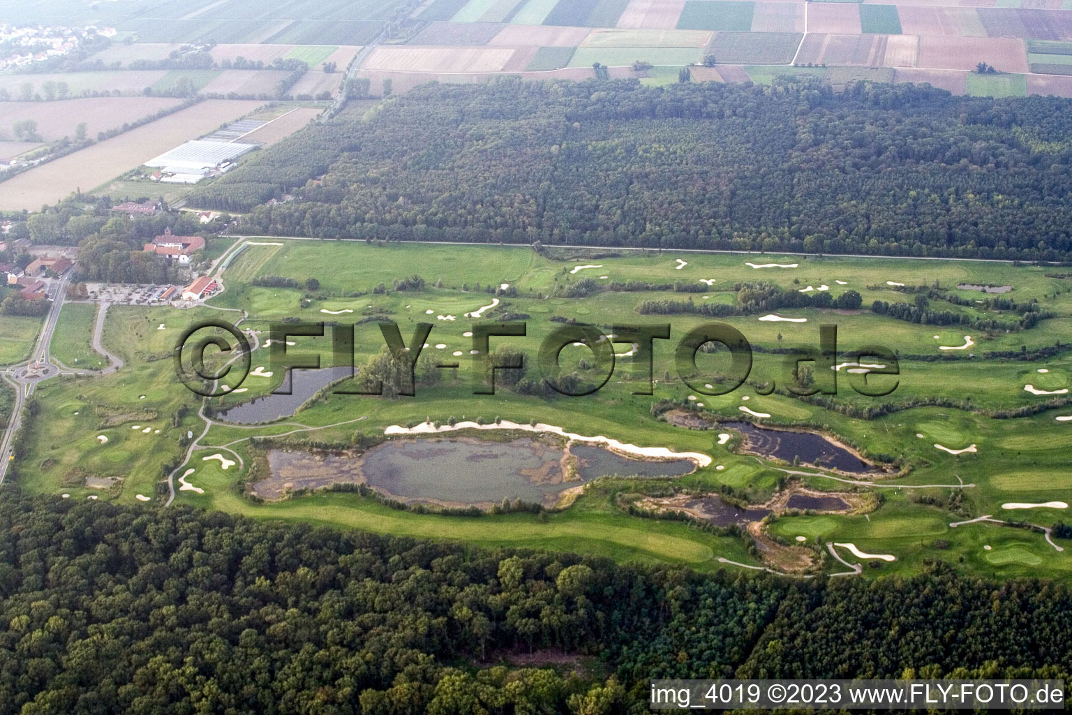 Golf Club Landgut Dreihof SÜW in Essingen in the state Rhineland-Palatinate, Germany seen from a drone