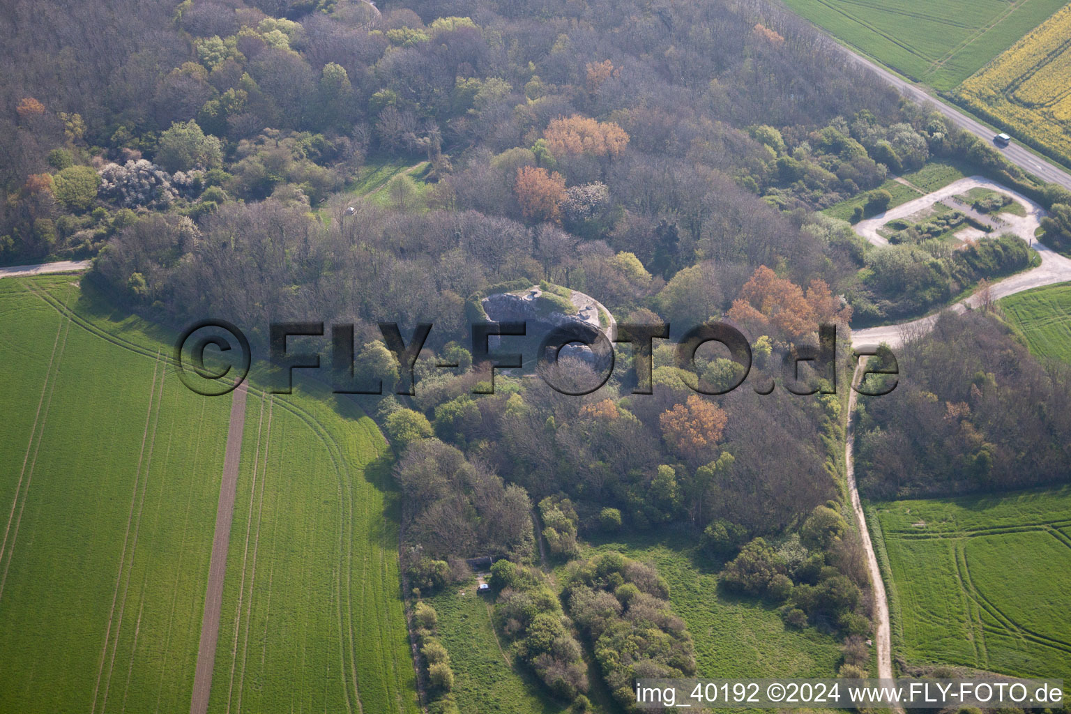 Aerial photograpy of Bunker complex and munitions depot on the military training grounds Batterie Todt in Audinghen in Nord-Pas-de-Calais Picardy, France