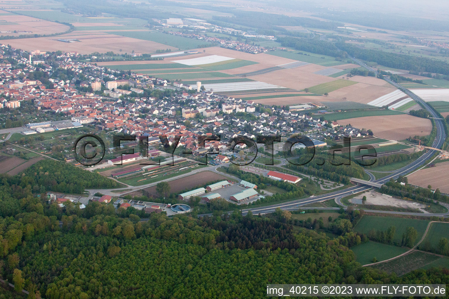 From the east in Kandel in the state Rhineland-Palatinate, Germany seen from above