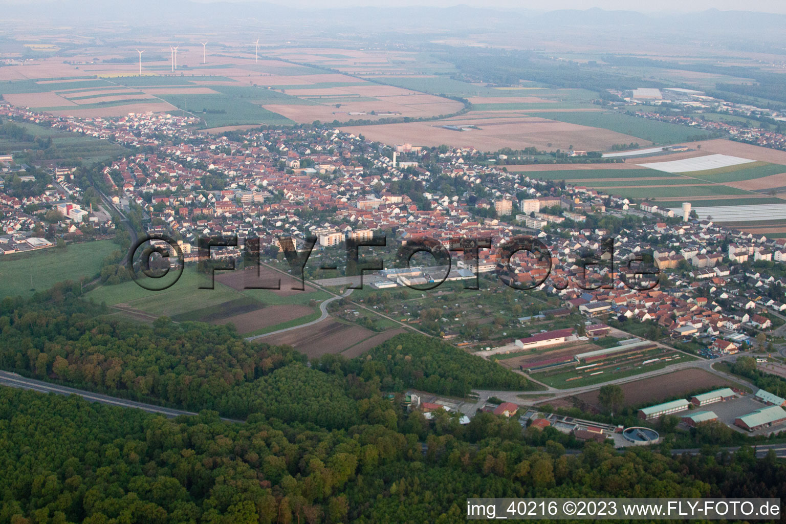 From the east in Kandel in the state Rhineland-Palatinate, Germany from the plane