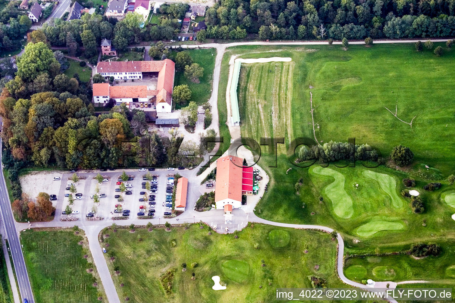 Aerial view of Golf club in Essingen in the state Rhineland-Palatinate, Germany