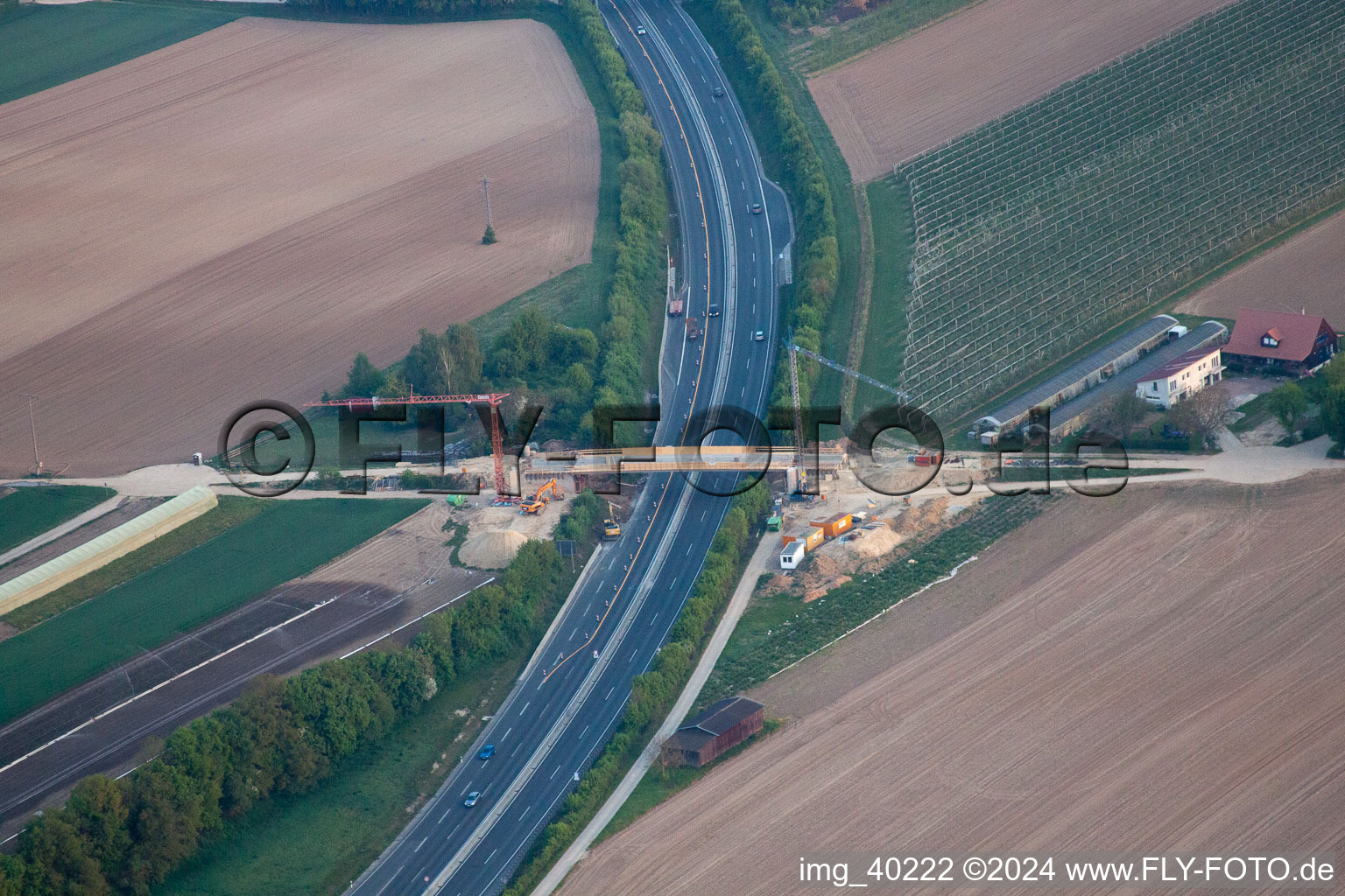 New A65 bridge in Kandel in the state Rhineland-Palatinate, Germany from above