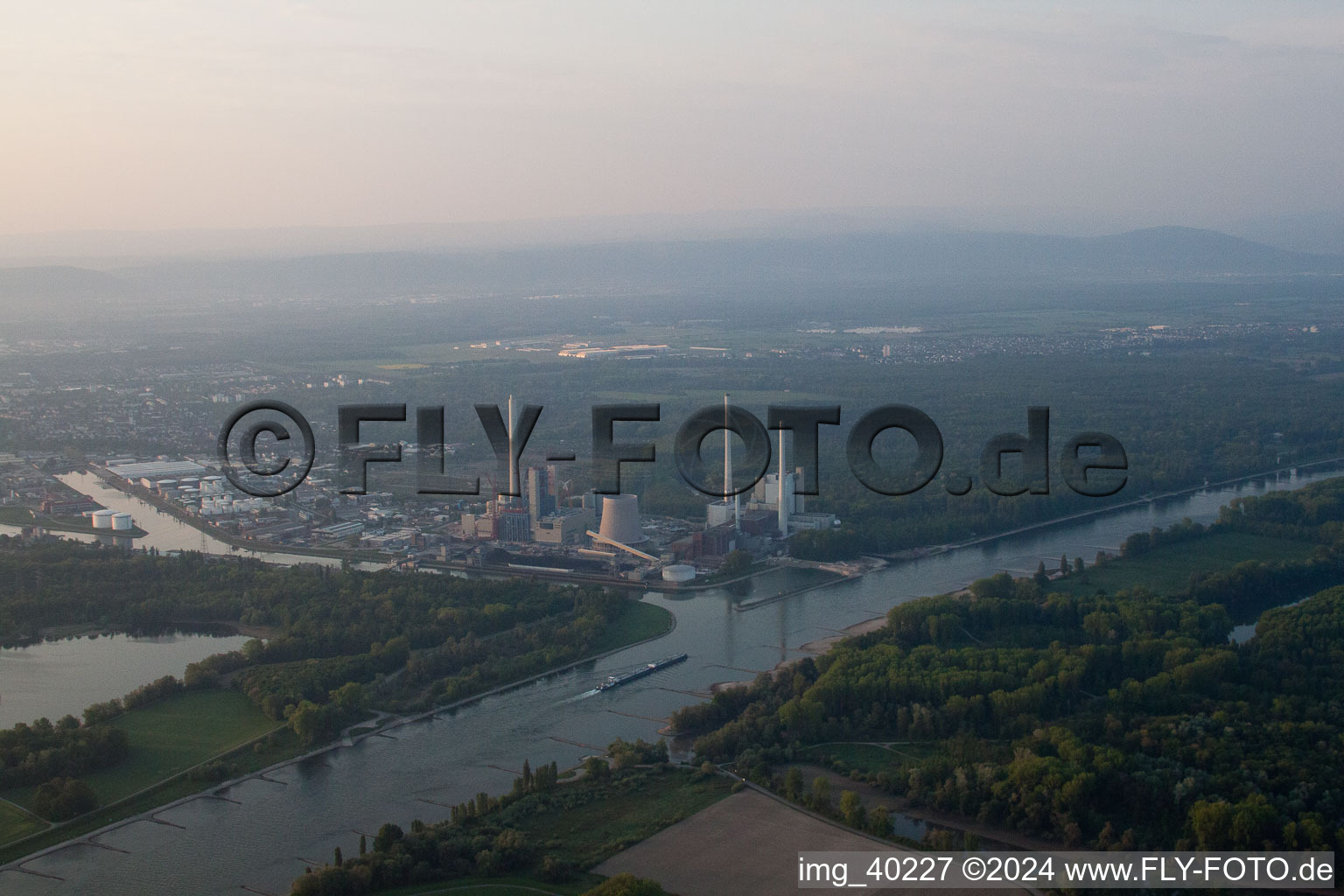 Oblique view of ENBW in the district Rheinhafen in Karlsruhe in the state Baden-Wuerttemberg, Germany