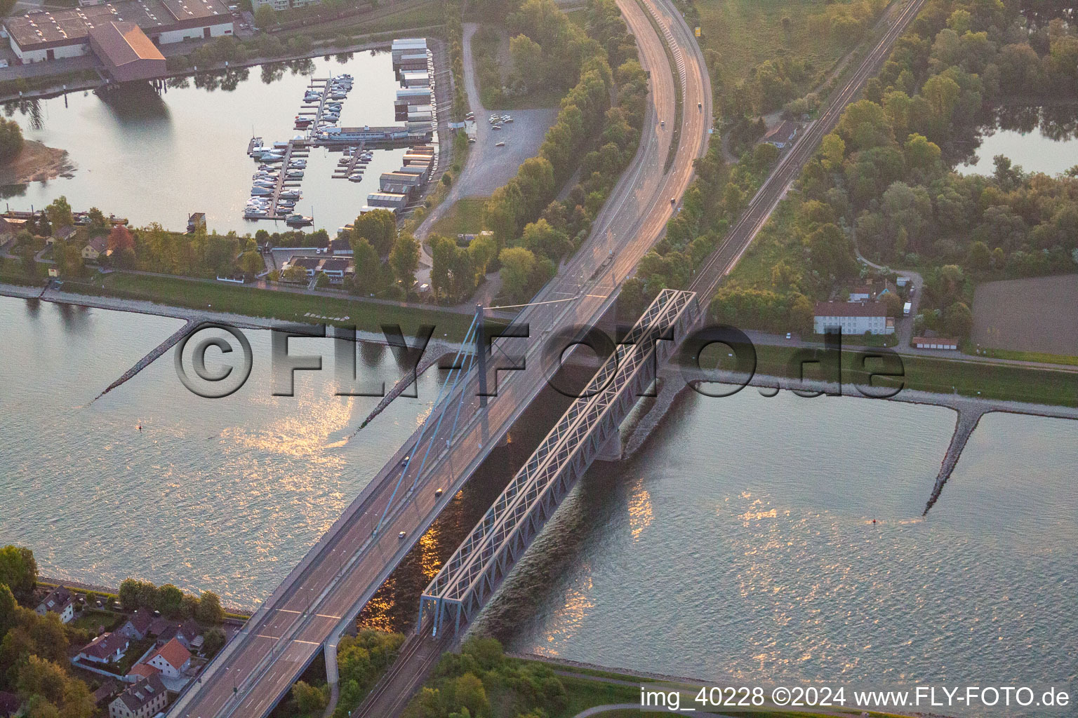 Rhine bridges in the district Knielingen in Karlsruhe in the state Baden-Wuerttemberg, Germany