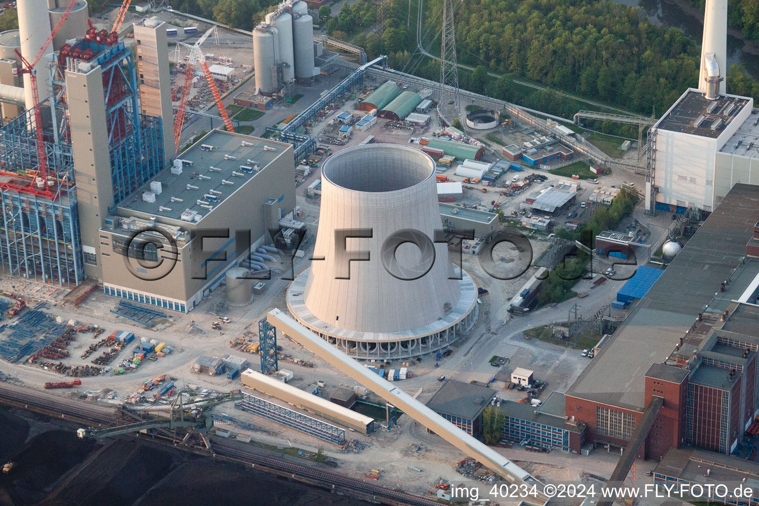 Aerial photograpy of ENBW construction site in the district Rheinhafen in Karlsruhe in the state Baden-Wuerttemberg, Germany