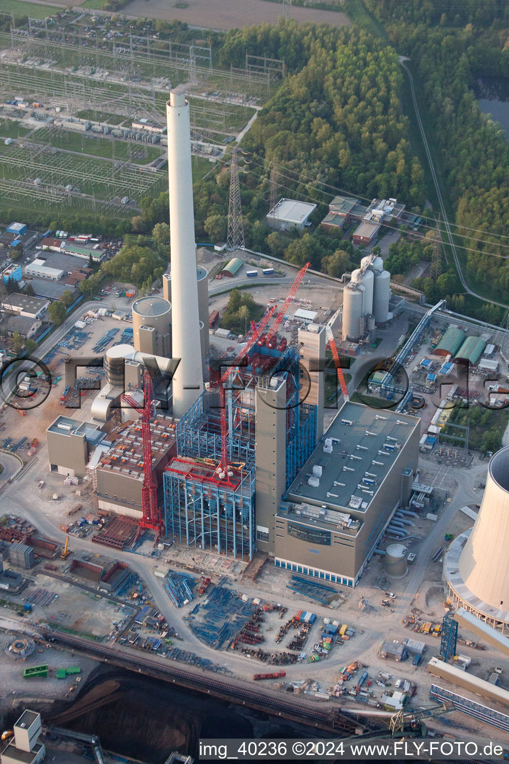 ENBW construction site in the district Rheinhafen in Karlsruhe in the state Baden-Wuerttemberg, Germany from above