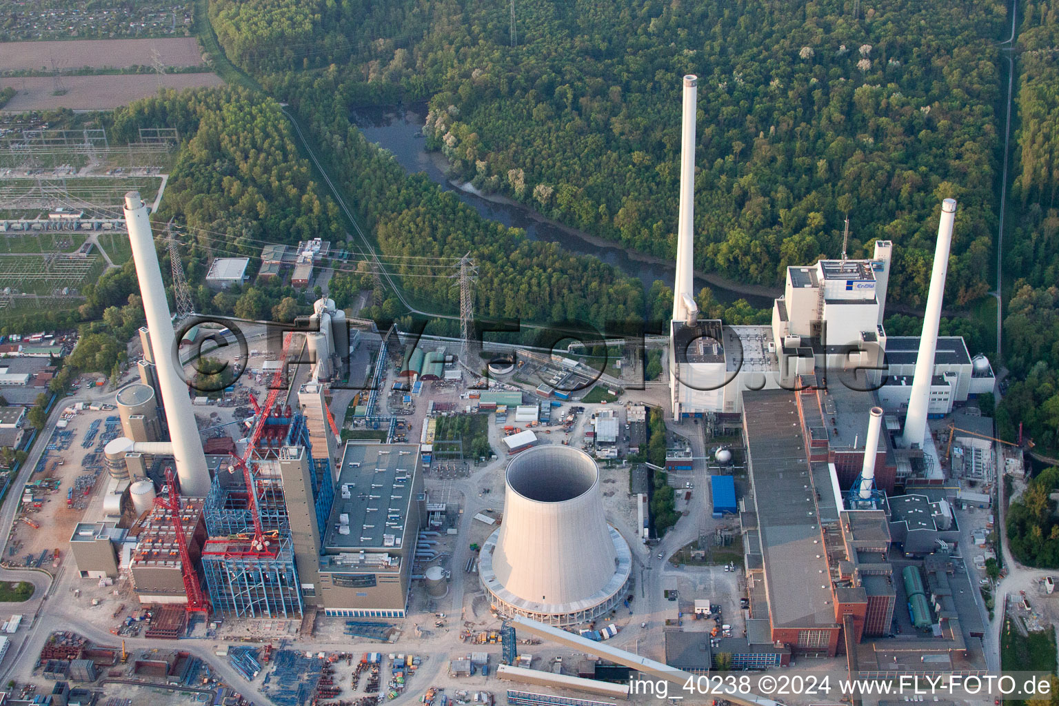 ENBW construction site in the district Rheinhafen in Karlsruhe in the state Baden-Wuerttemberg, Germany seen from above