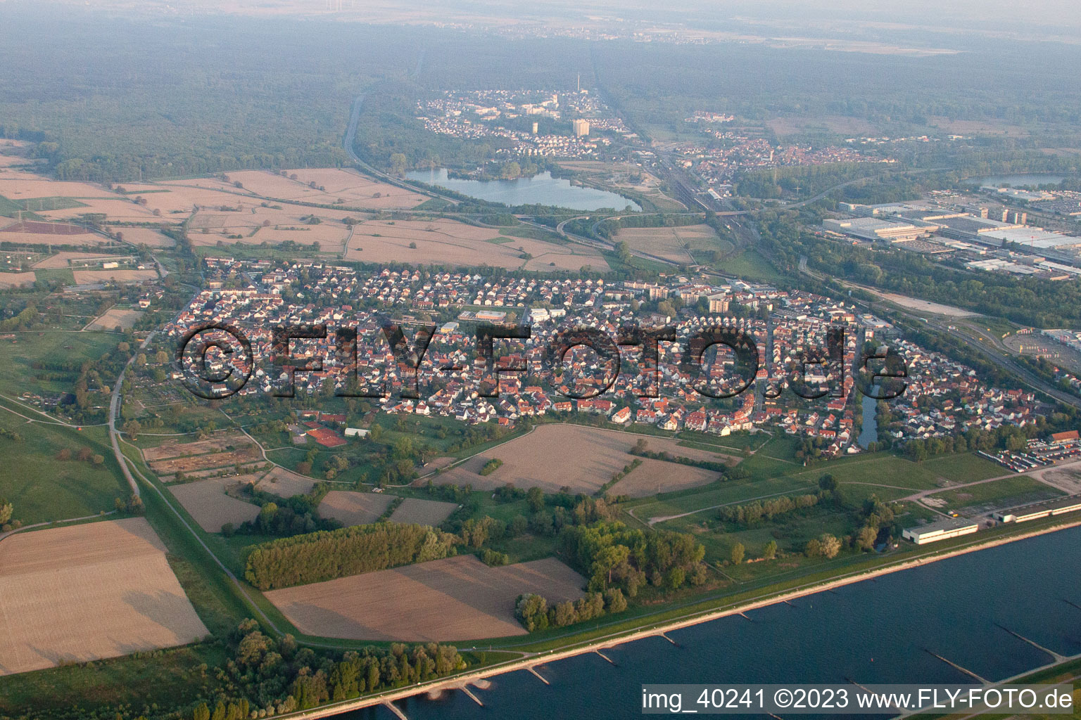 District Maximiliansau in Wörth am Rhein in the state Rhineland-Palatinate, Germany from the drone perspective