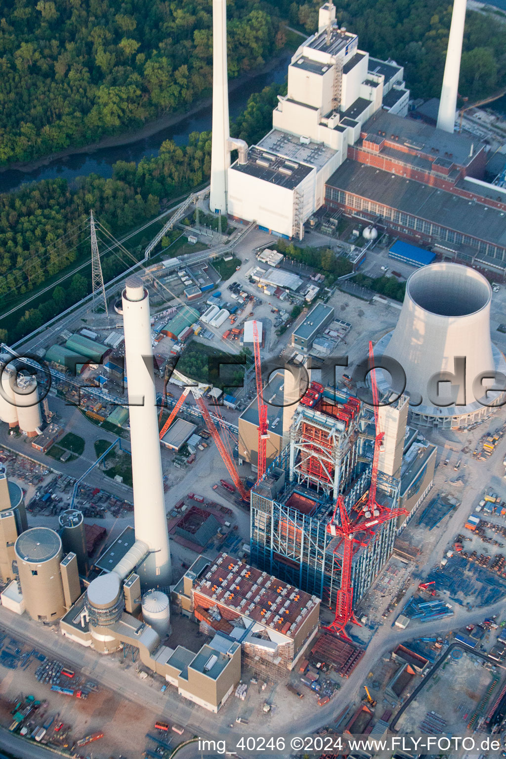 ENBW construction site in the district Rheinhafen in Karlsruhe in the state Baden-Wuerttemberg, Germany from the drone perspective