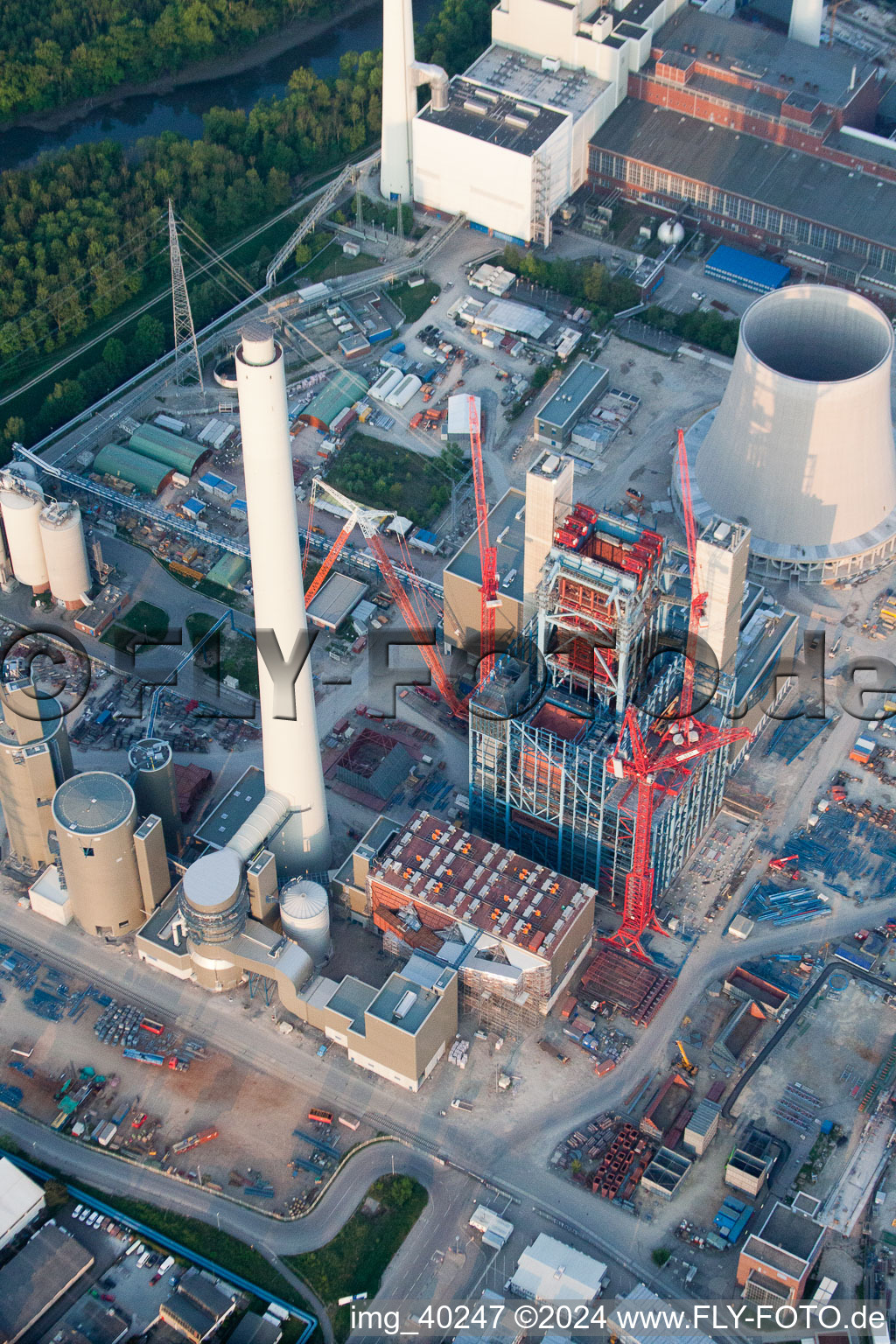 ENBW construction site in the district Rheinhafen in Karlsruhe in the state Baden-Wuerttemberg, Germany from a drone