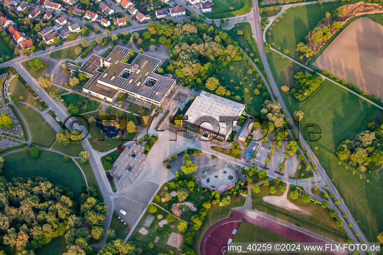 Aerial photograpy of Celtic Hall in the district Mörsch in Rheinstetten in the state Baden-Wuerttemberg, Germany