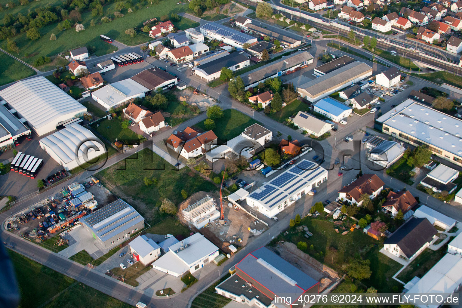 Aerial view of Industrial and commercial area East in Bietigheim in the state Baden-Wurttemberg