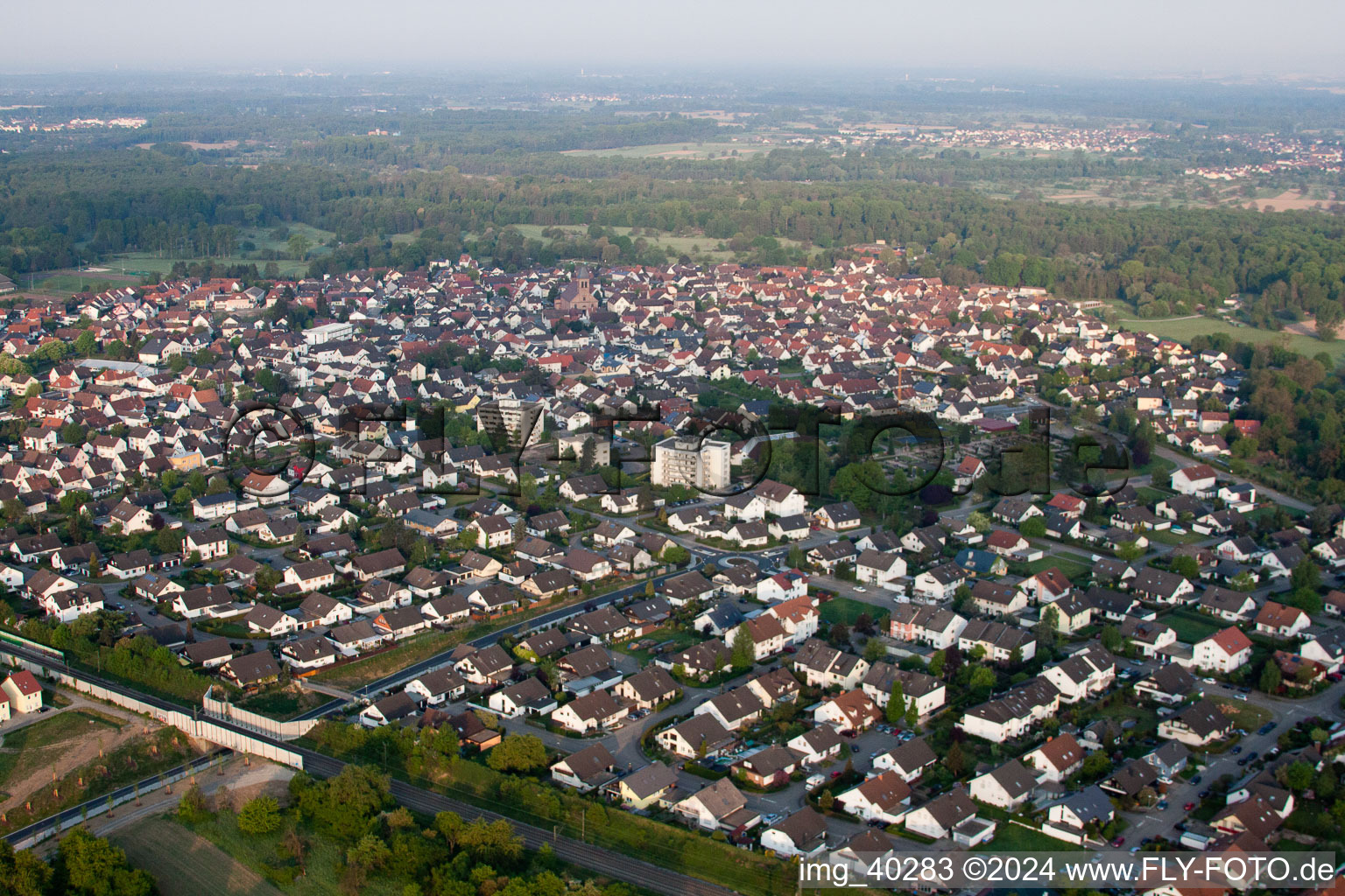 Drone image of Ötigheim in the state Baden-Wuerttemberg, Germany