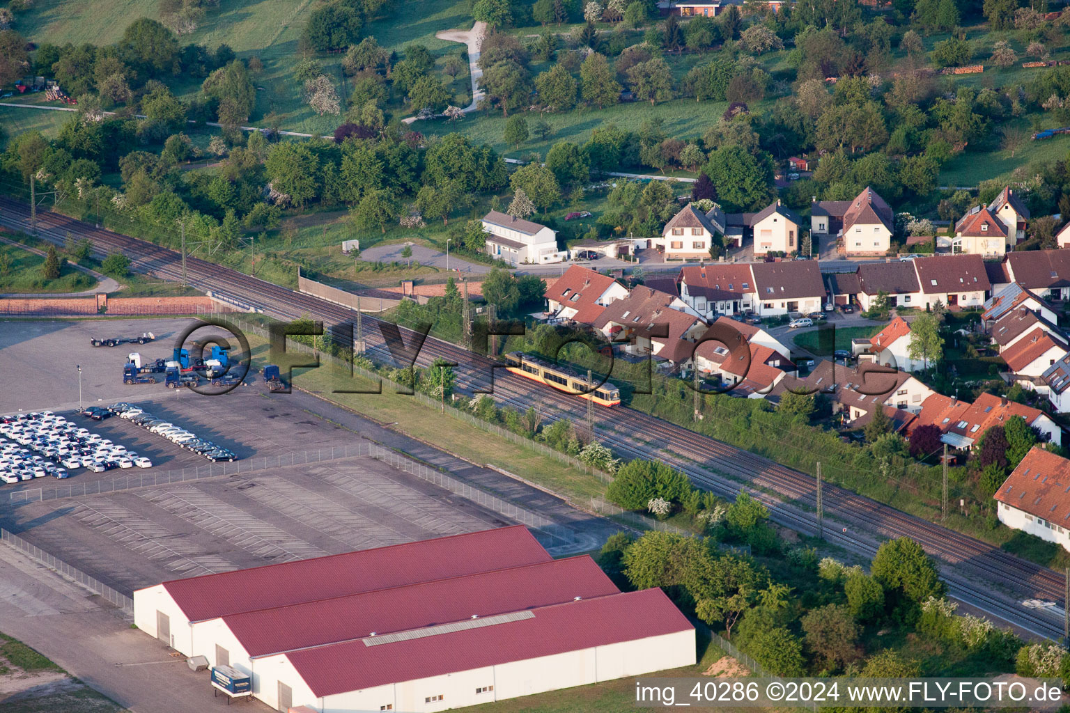 Ötigheim in the state Baden-Wuerttemberg, Germany seen from a drone