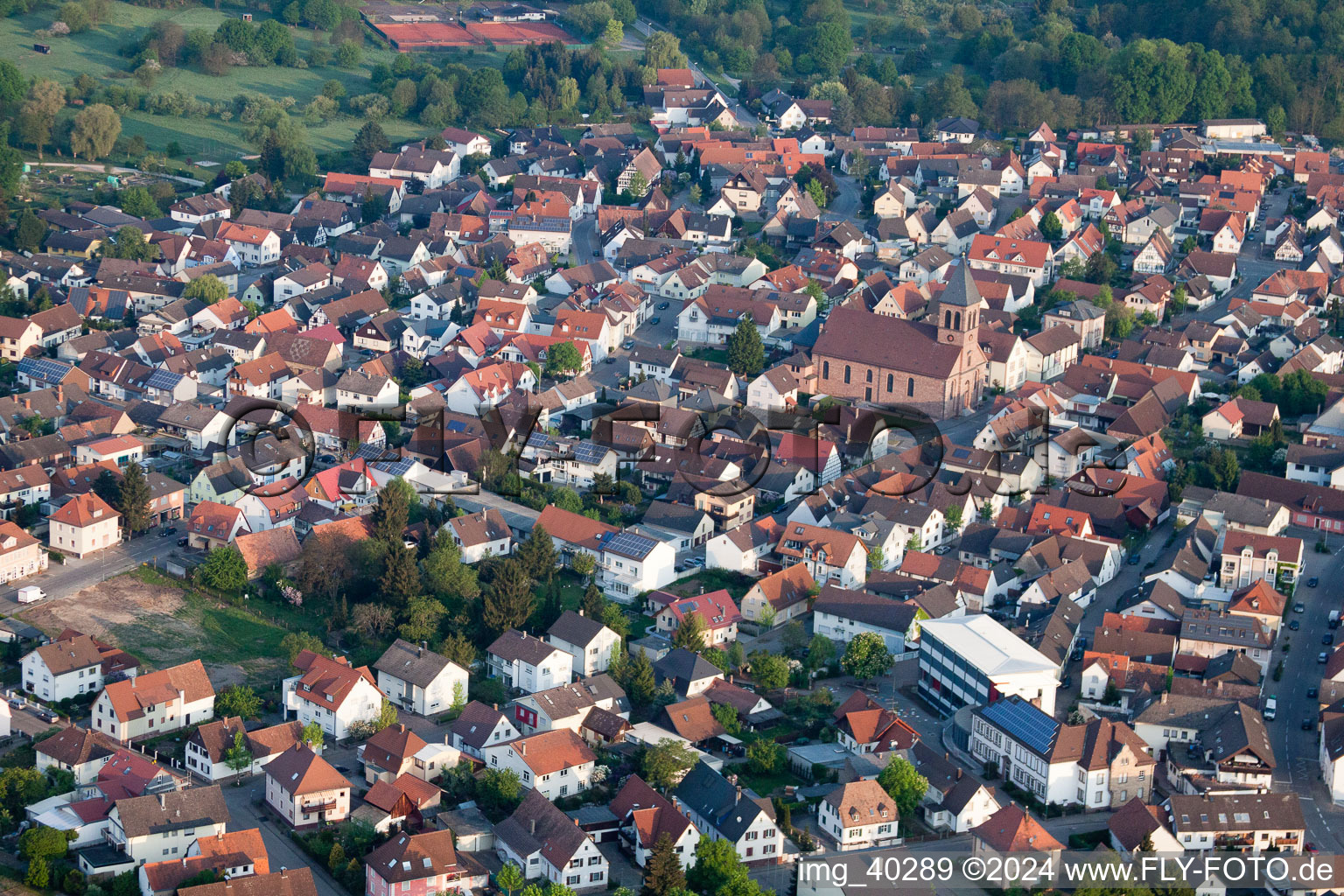 Aerial view of Ötigheim in the state Baden-Wuerttemberg, Germany