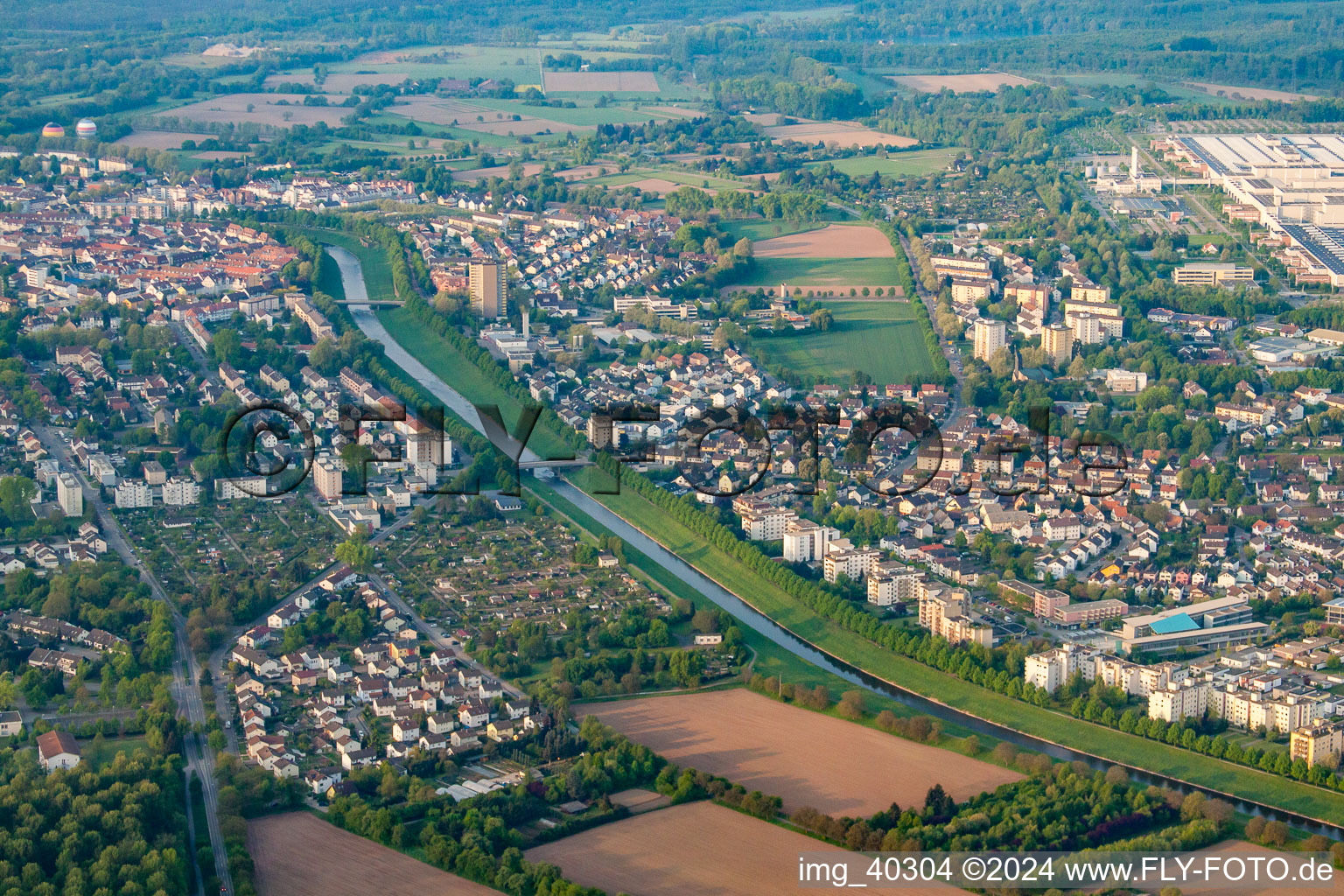 Bruferstrasse and Murg in the district Rheinau in Rastatt in the state Baden-Wuerttemberg, Germany