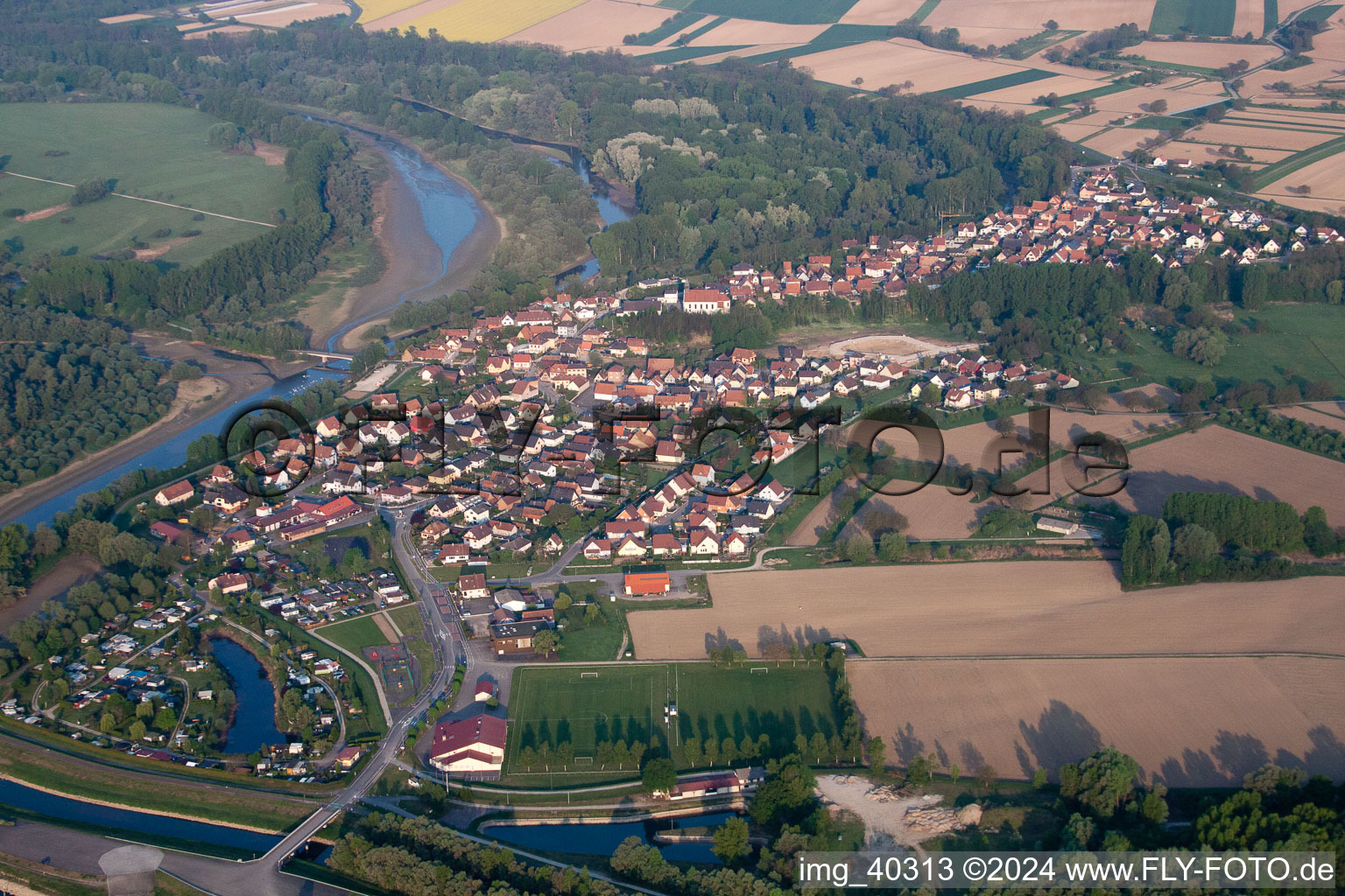 Munchhausen in the state Bas-Rhin, France viewn from the air