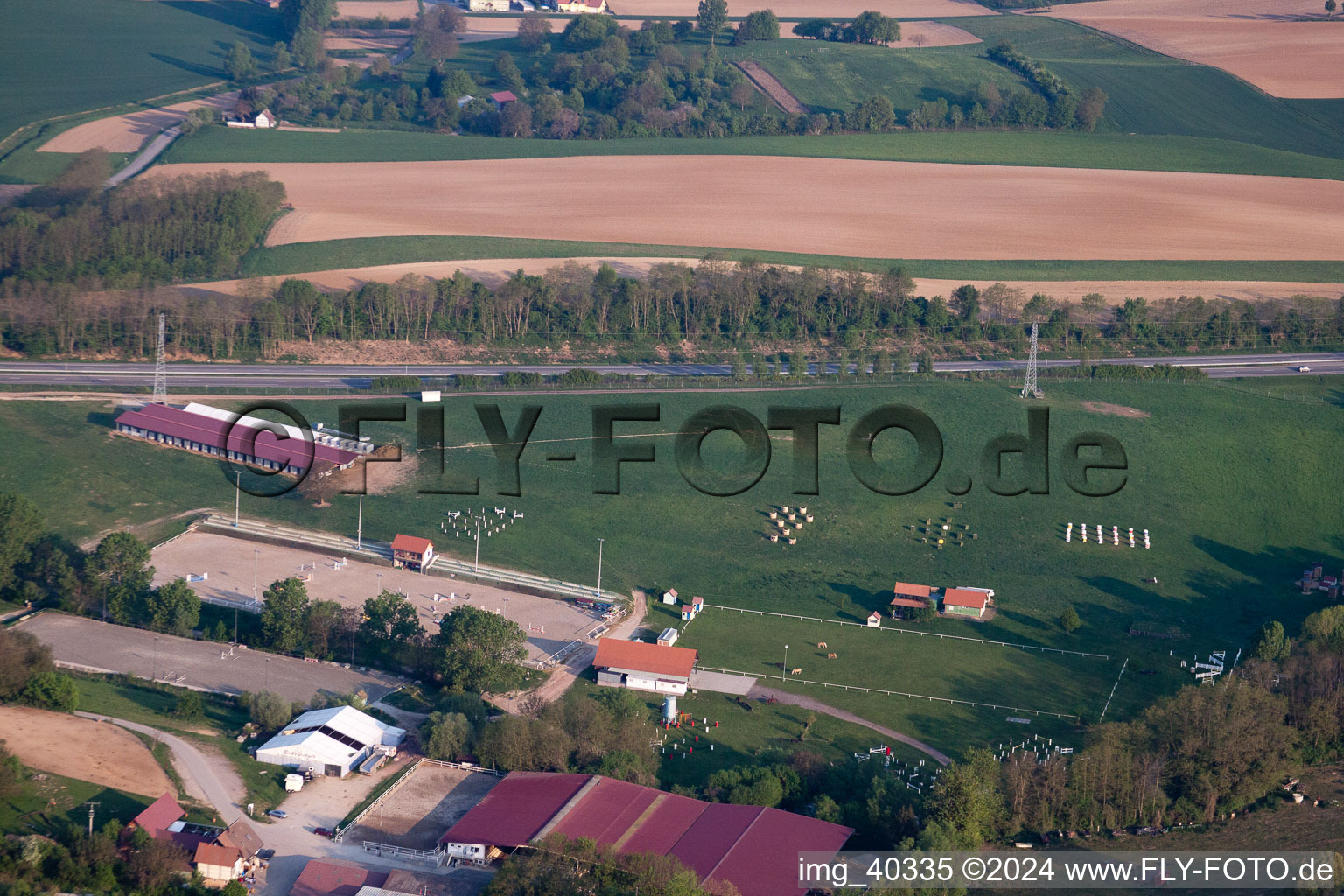 Aerial view of Haras in Neewiller-près-Lauterbourg in the state Bas-Rhin, France