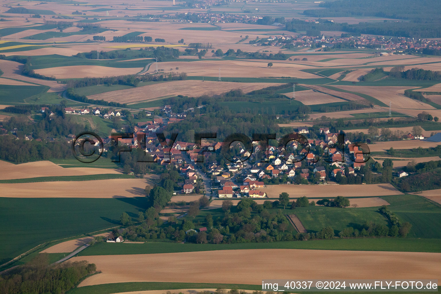 Neewiller-près-Lauterbourg in the state Bas-Rhin, France from the plane