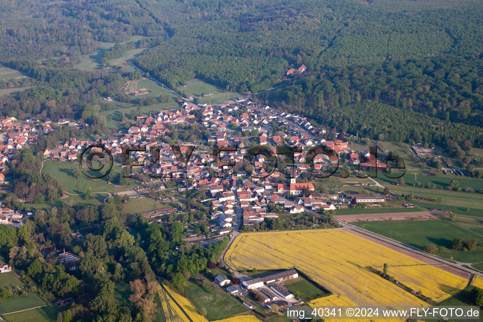 Drone recording of Scheibenhardt in the state Rhineland-Palatinate, Germany