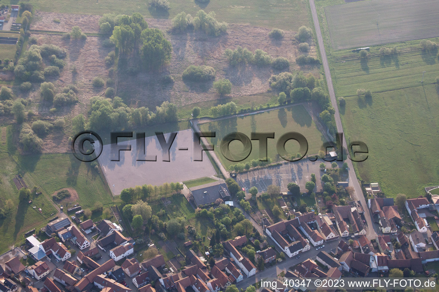 Drone recording of District Büchelberg in Wörth am Rhein in the state Rhineland-Palatinate, Germany