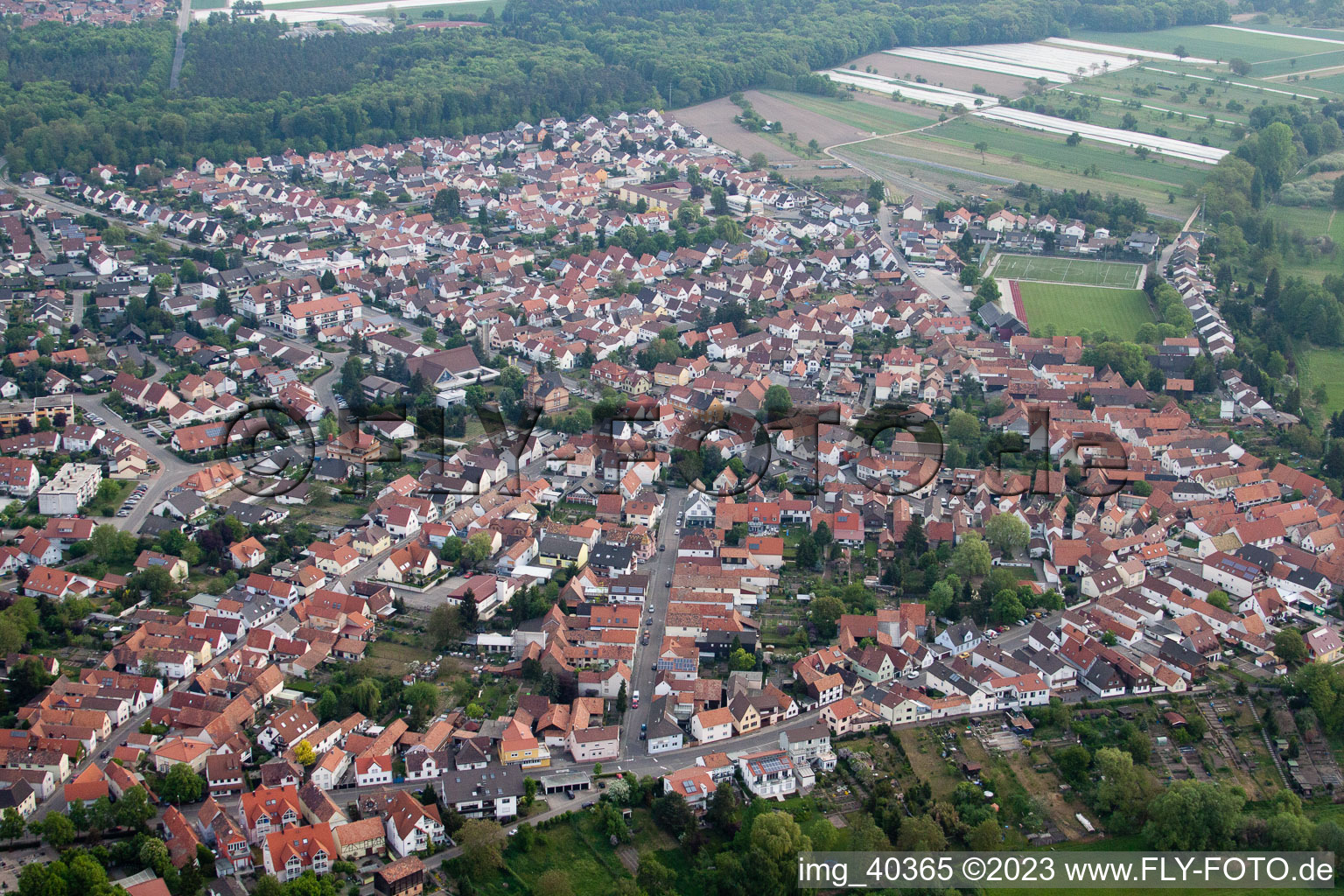 Jockgrim in the state Rhineland-Palatinate, Germany seen from above