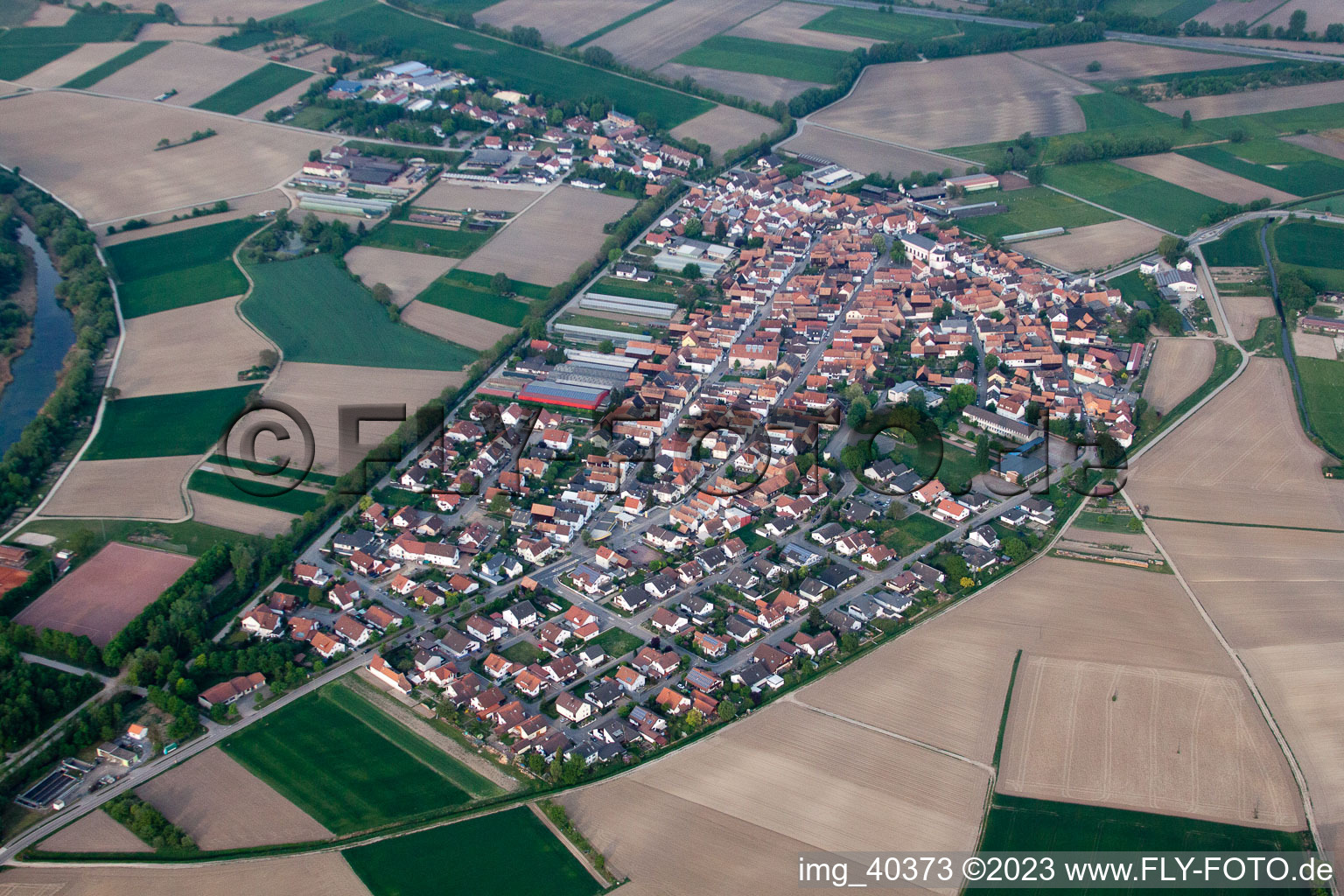 Drone image of Neupotz in the state Rhineland-Palatinate, Germany