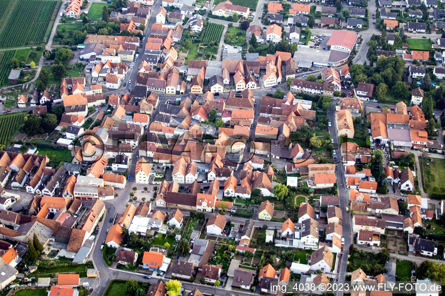 Oblique view of District Nußdorf in Landau in der Pfalz in the state Rhineland-Palatinate, Germany