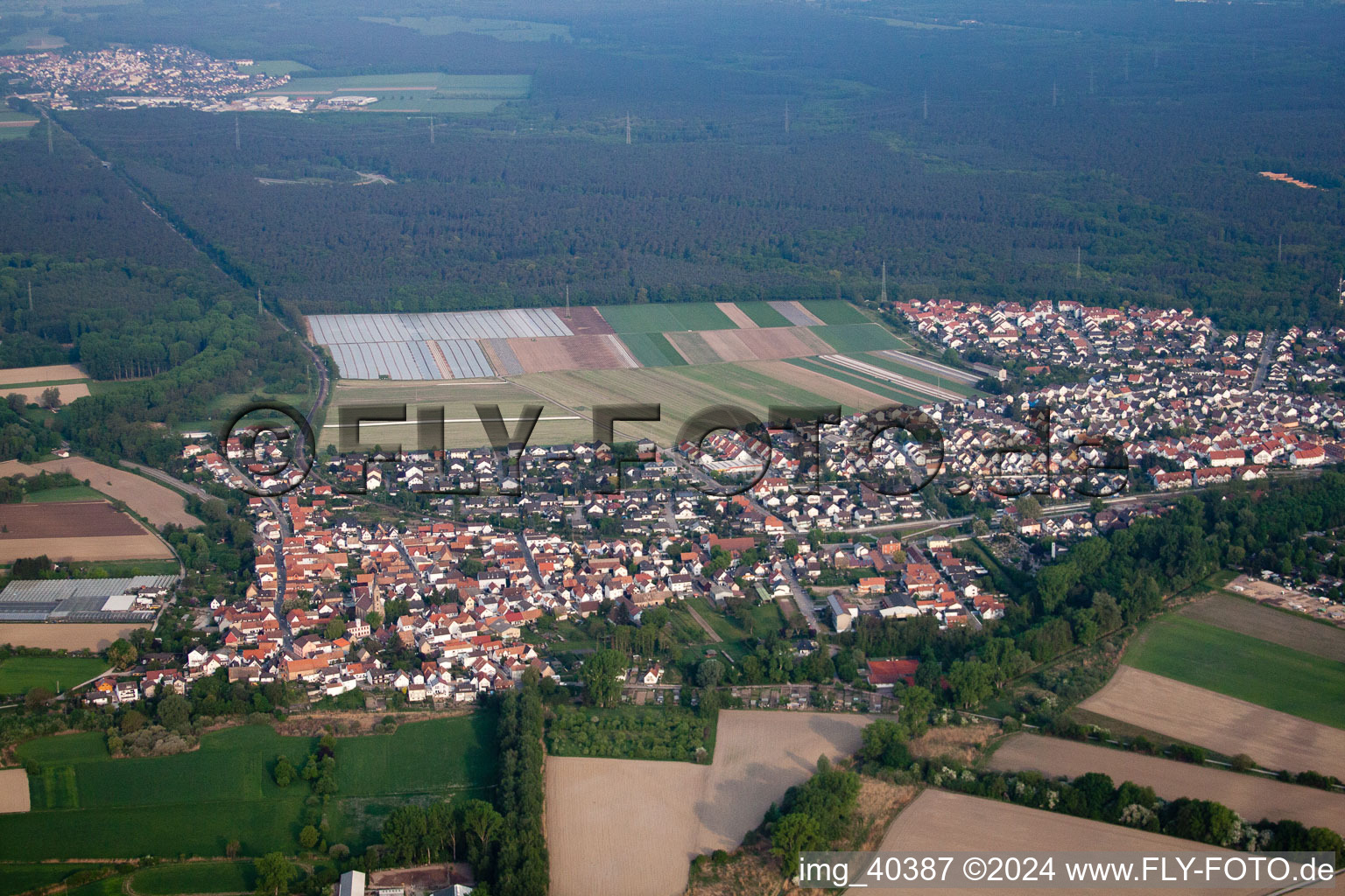 District Sondernheim in Germersheim in the state Rhineland-Palatinate, Germany from a drone