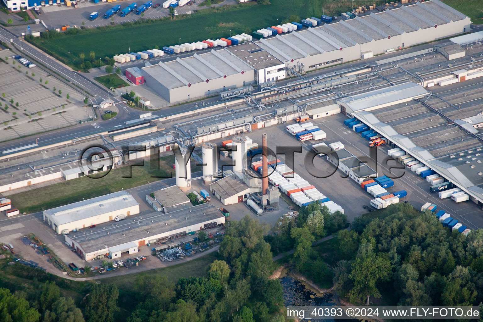 Nolde Industrial Area in Germersheim in the state Rhineland-Palatinate, Germany from the plane