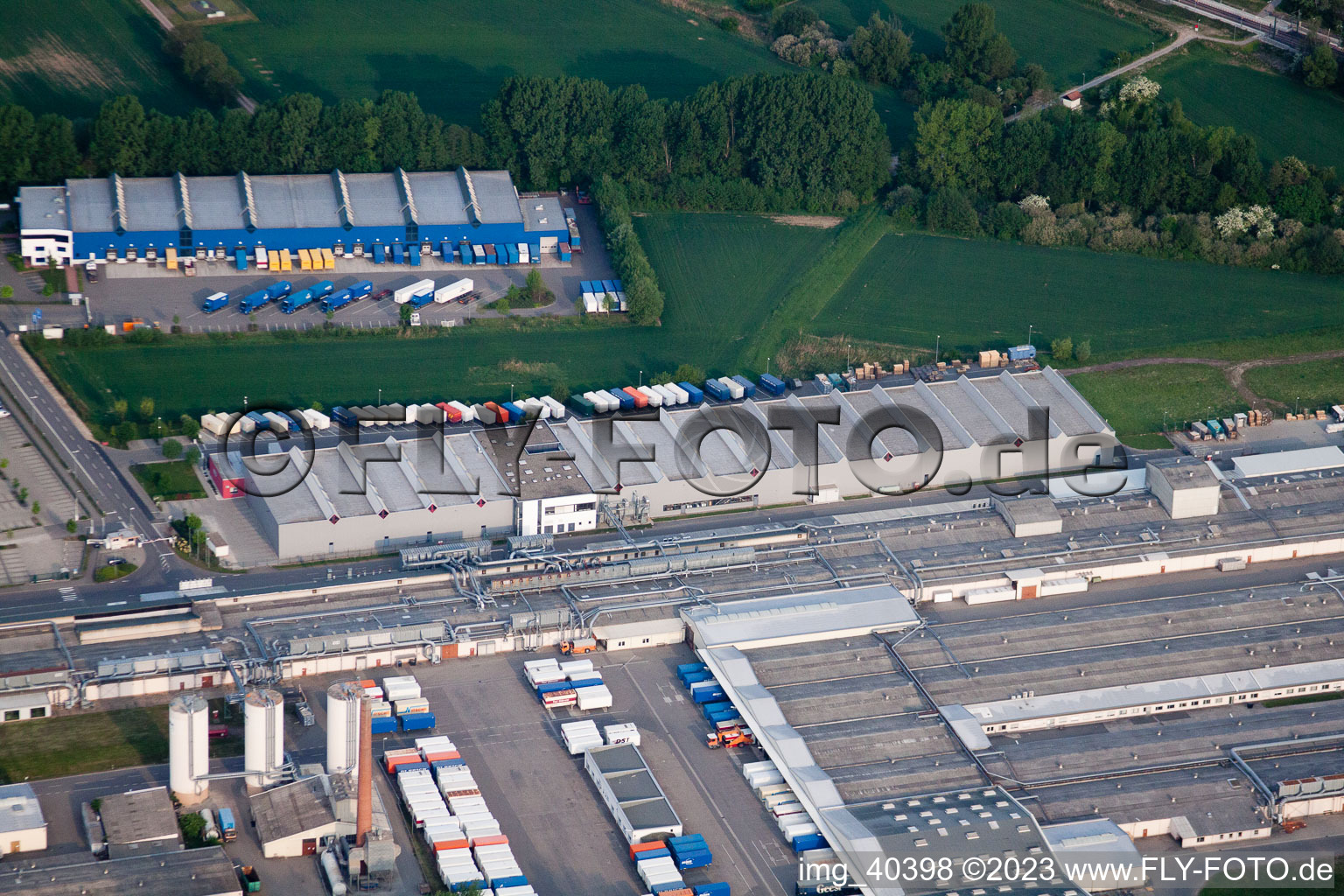 Nolde industrial area in Germersheim in the state Rhineland-Palatinate, Germany from the drone perspective