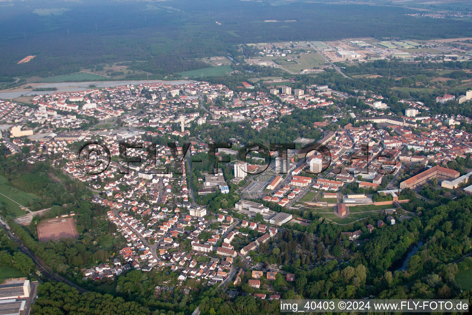 Aerial view of Germersheim in the state Rhineland-Palatinate, Germany