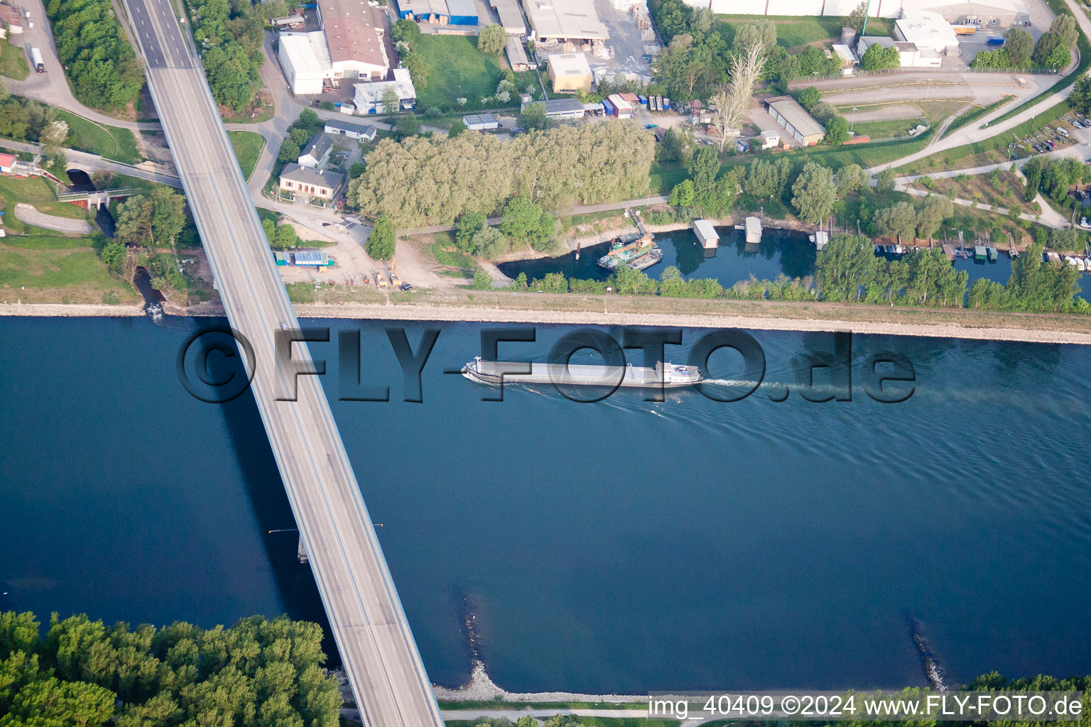 Drone recording of Harbor in Germersheim in the state Rhineland-Palatinate, Germany