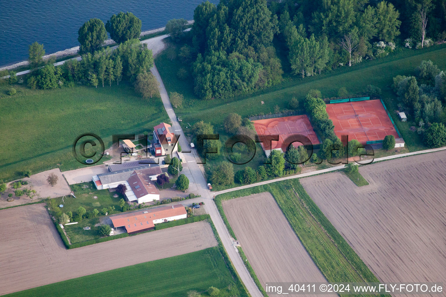 District Rheinsheim in Philippsburg in the state Baden-Wuerttemberg, Germany from above