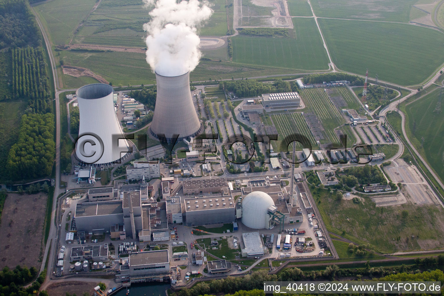 Aerial photograpy of Nuclear power plant in Philippsburg in the state Baden-Wuerttemberg, Germany