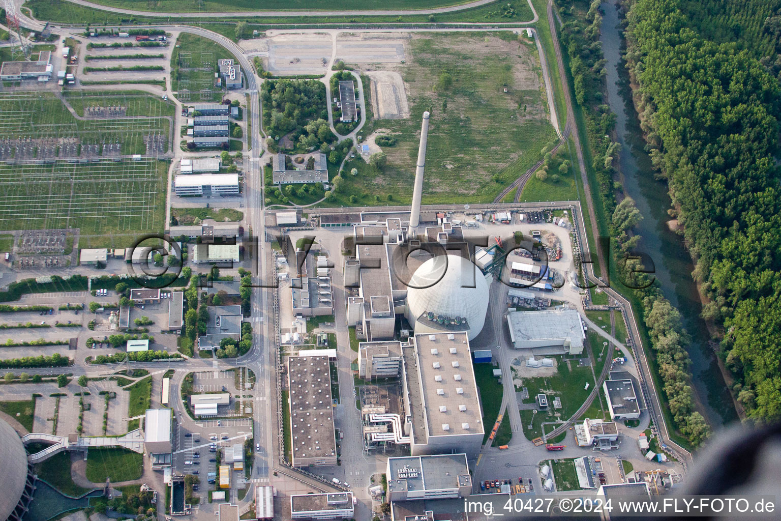 Oblique view of Nuclear power plant in Philippsburg in the state Baden-Wuerttemberg, Germany