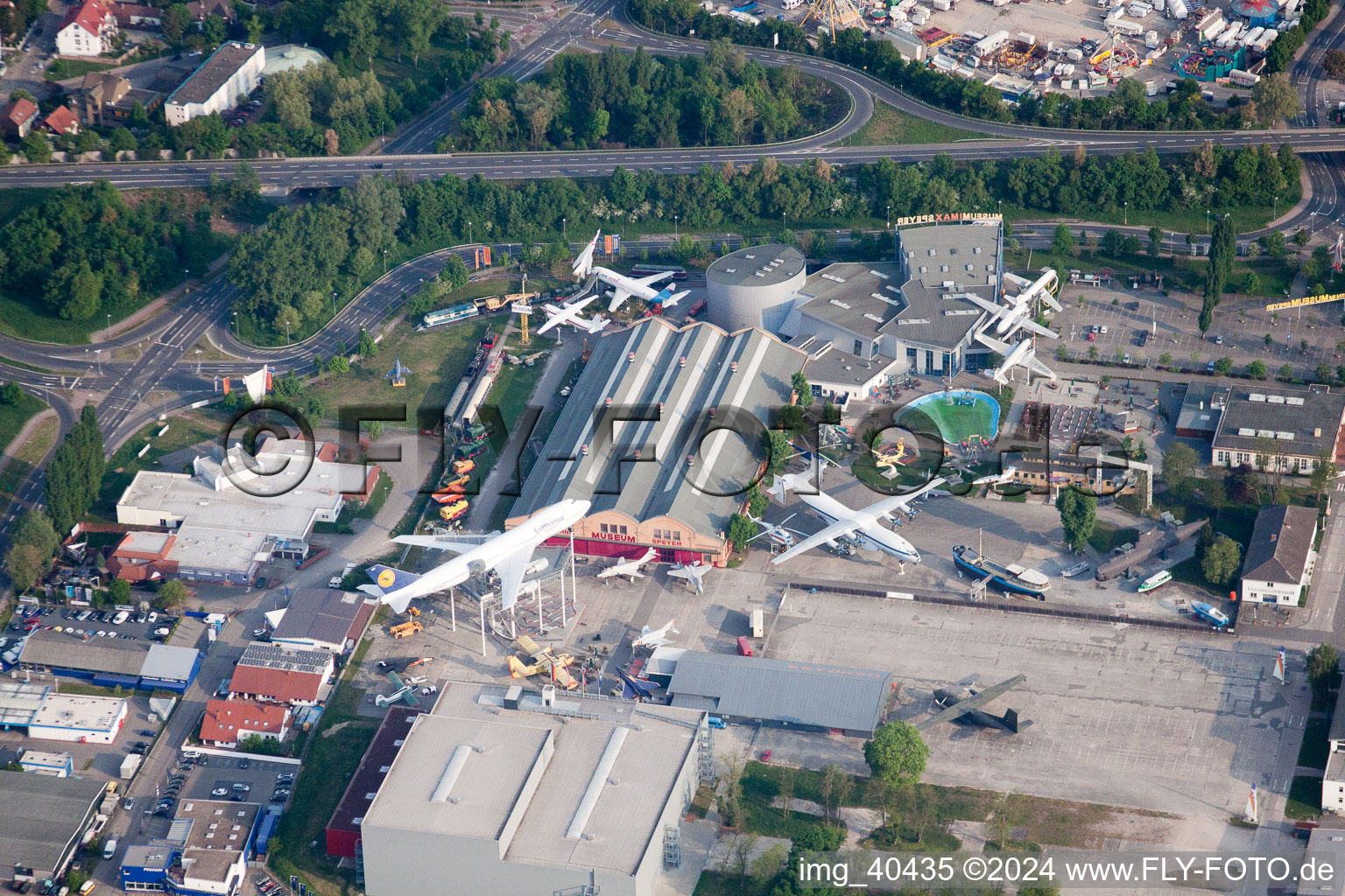 Aerial view of Technology Museum in Speyer in the state Rhineland-Palatinate, Germany