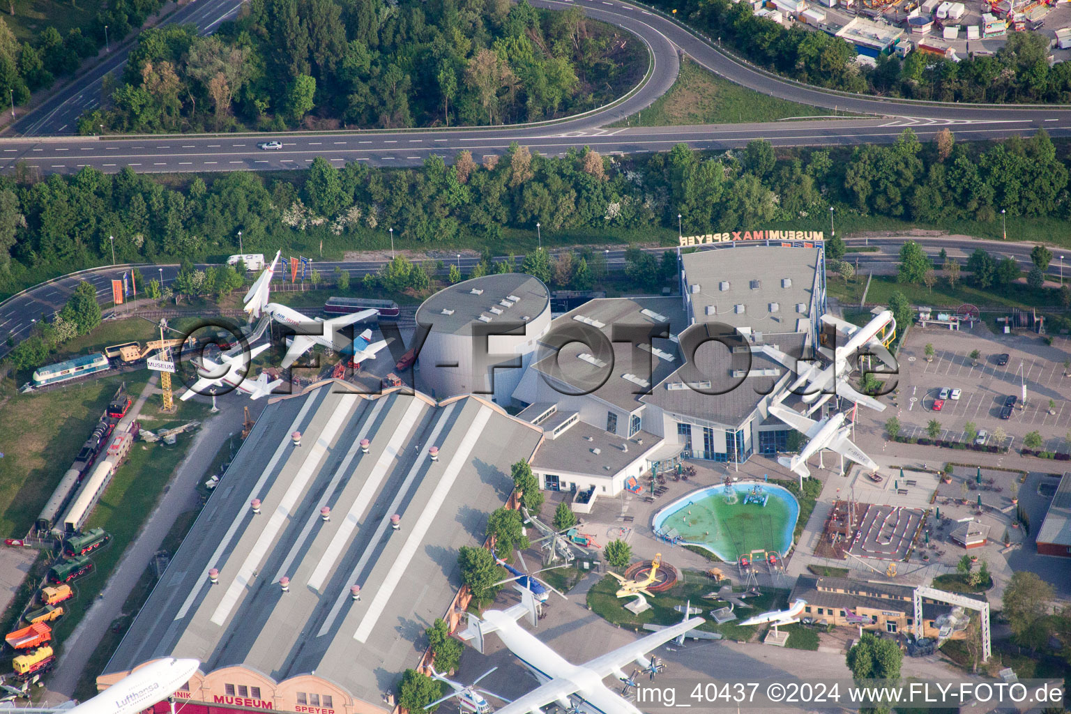 Aerial photograpy of Technology Museum in Speyer in the state Rhineland-Palatinate, Germany