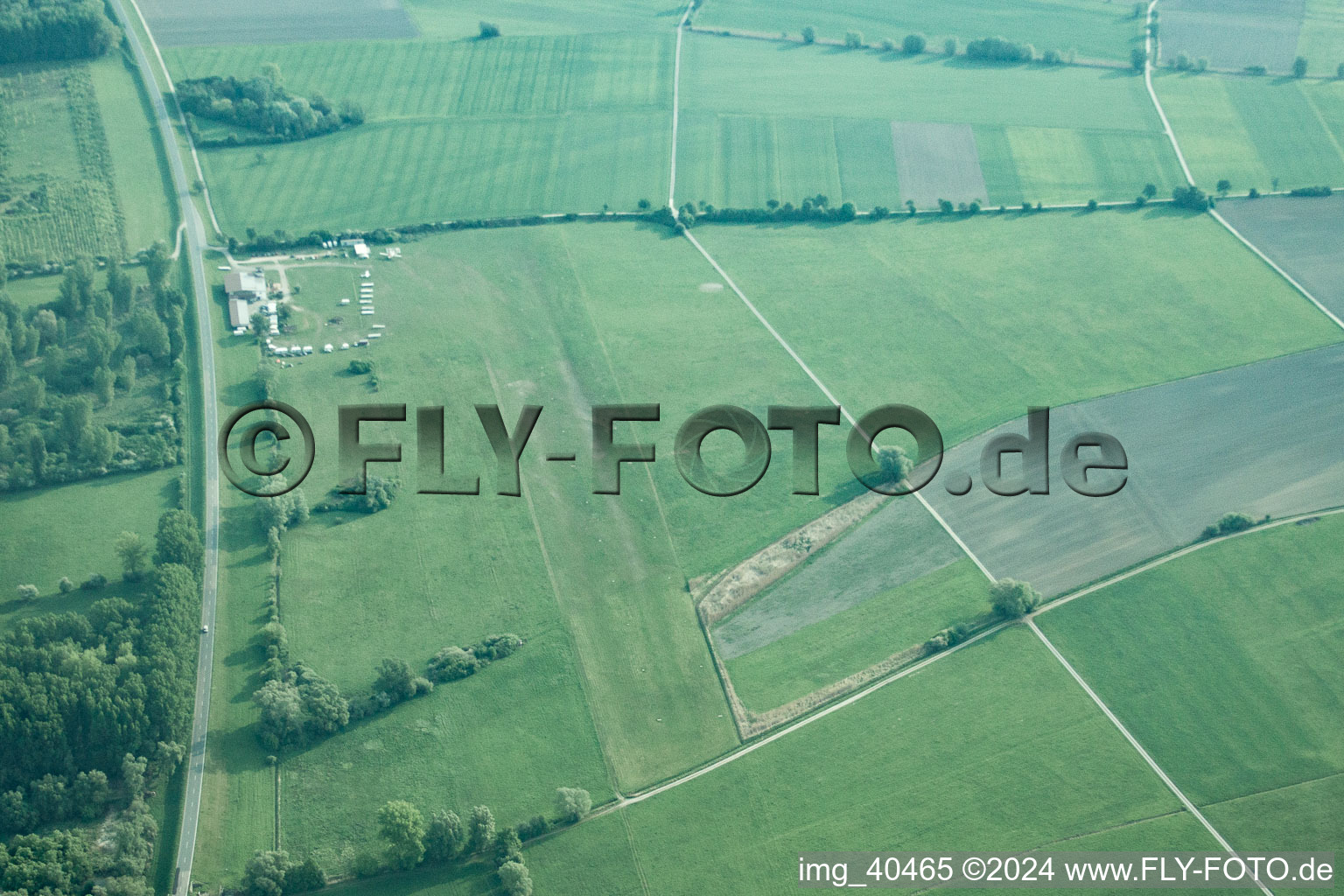 Aerial view of Herrenteich Airfield in Ketsch in the state Baden-Wuerttemberg, Germany