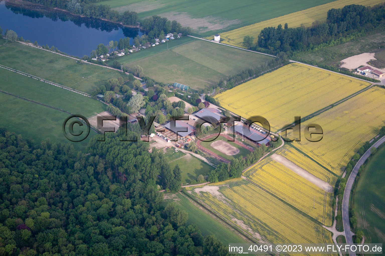 Altrip in the state Rhineland-Palatinate, Germany seen from above