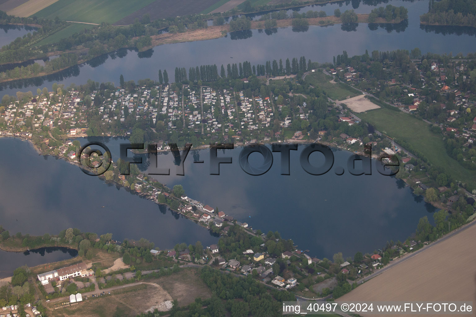 Drone image of Altrip in the state Rhineland-Palatinate, Germany