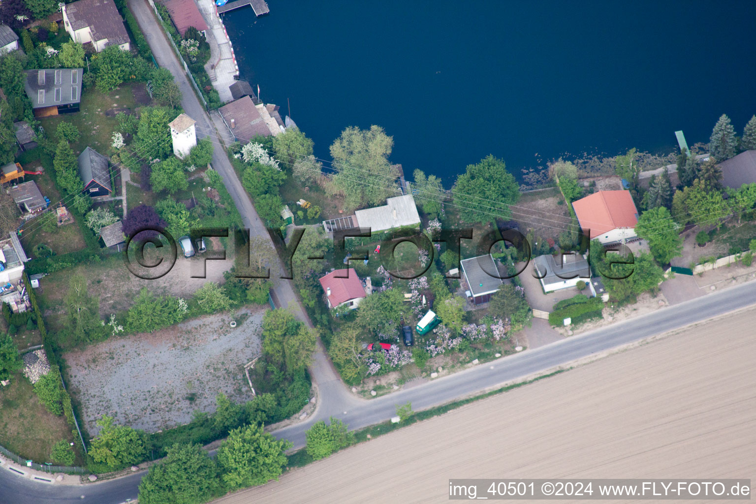 Blue Adriatic in Altrip in the state Rhineland-Palatinate, Germany from the drone perspective