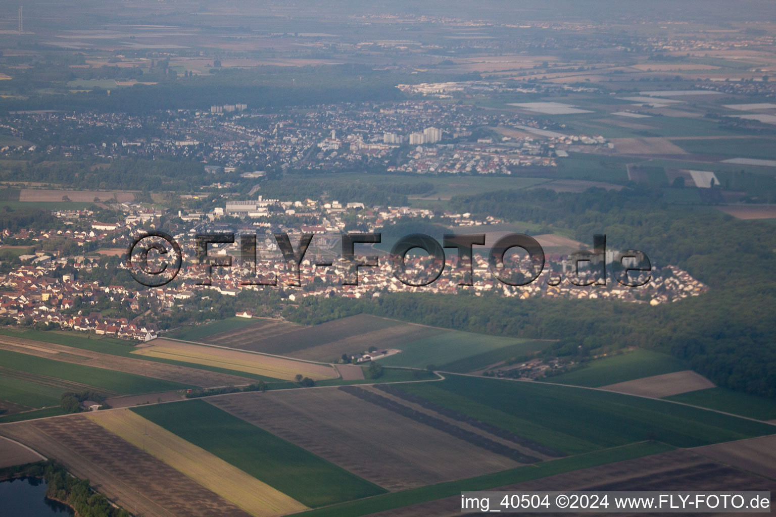 Aerial view of Altrip in the state Rhineland-Palatinate, Germany