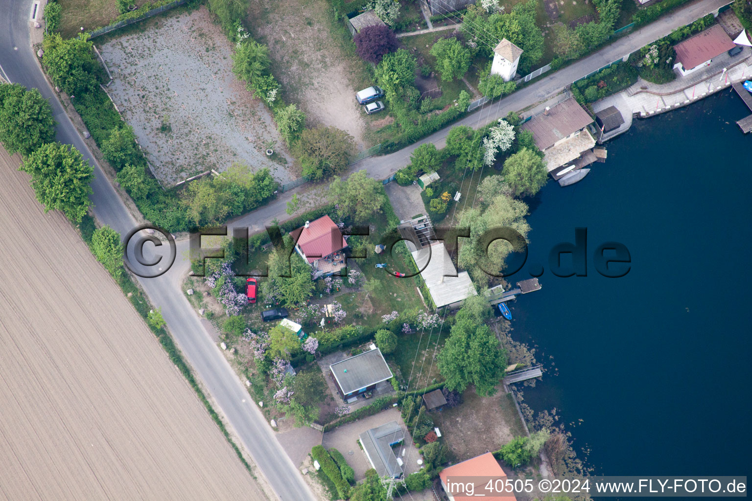 Blue Adriatic in Altrip in the state Rhineland-Palatinate, Germany from a drone