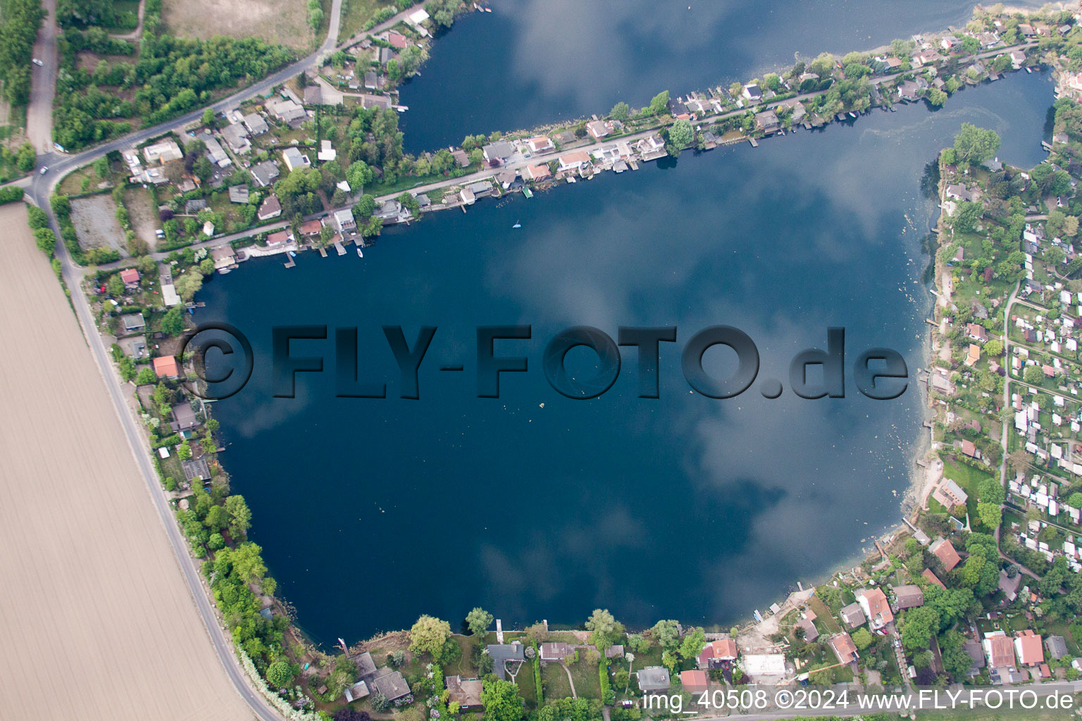 Blue Adriatic in Altrip in the state Rhineland-Palatinate, Germany seen from a drone