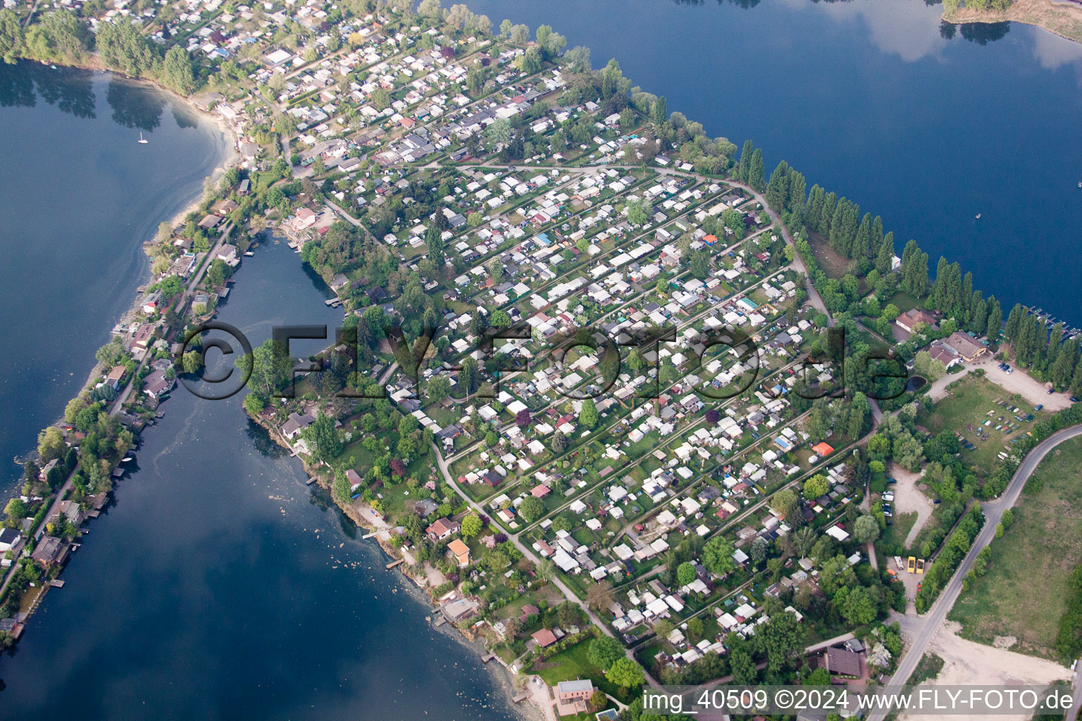 Aerial view of Blue Adriatic in Altrip in the state Rhineland-Palatinate, Germany